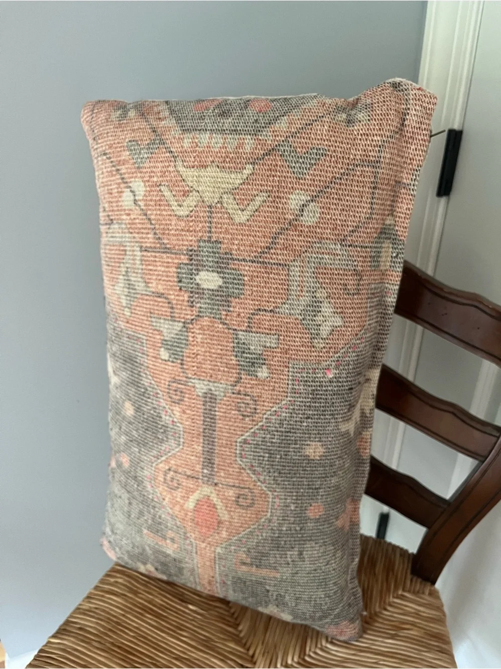 Boho Peach and Gray Decorative India Lumbar Pillow - Unbranded